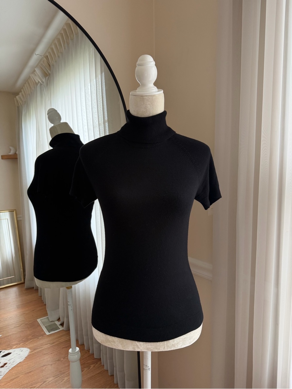 Mango Black Short-Sleeve Turtleneck Top Size XS